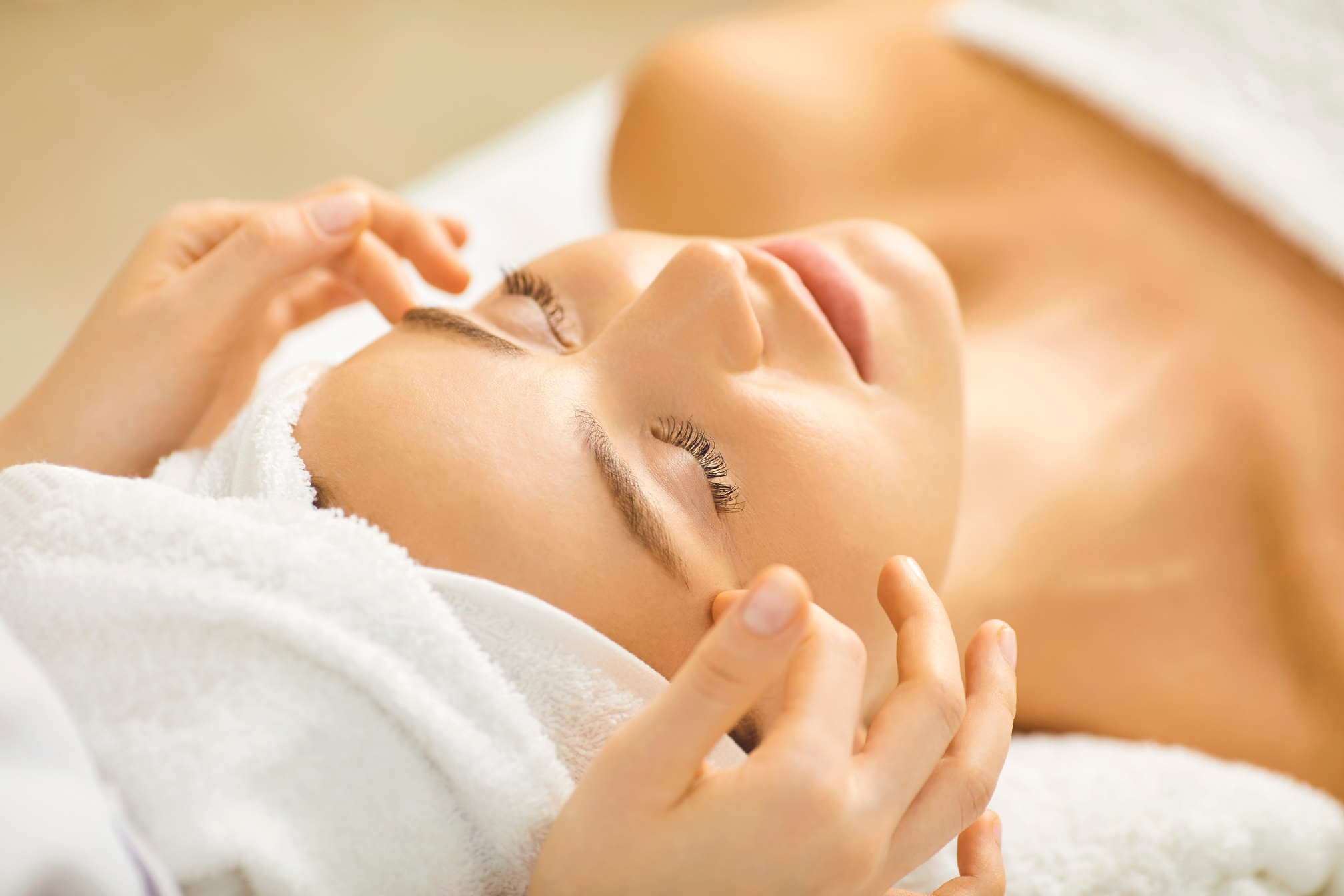 Facial Massage to a Beautiful Girl in a Beauty Clinic.