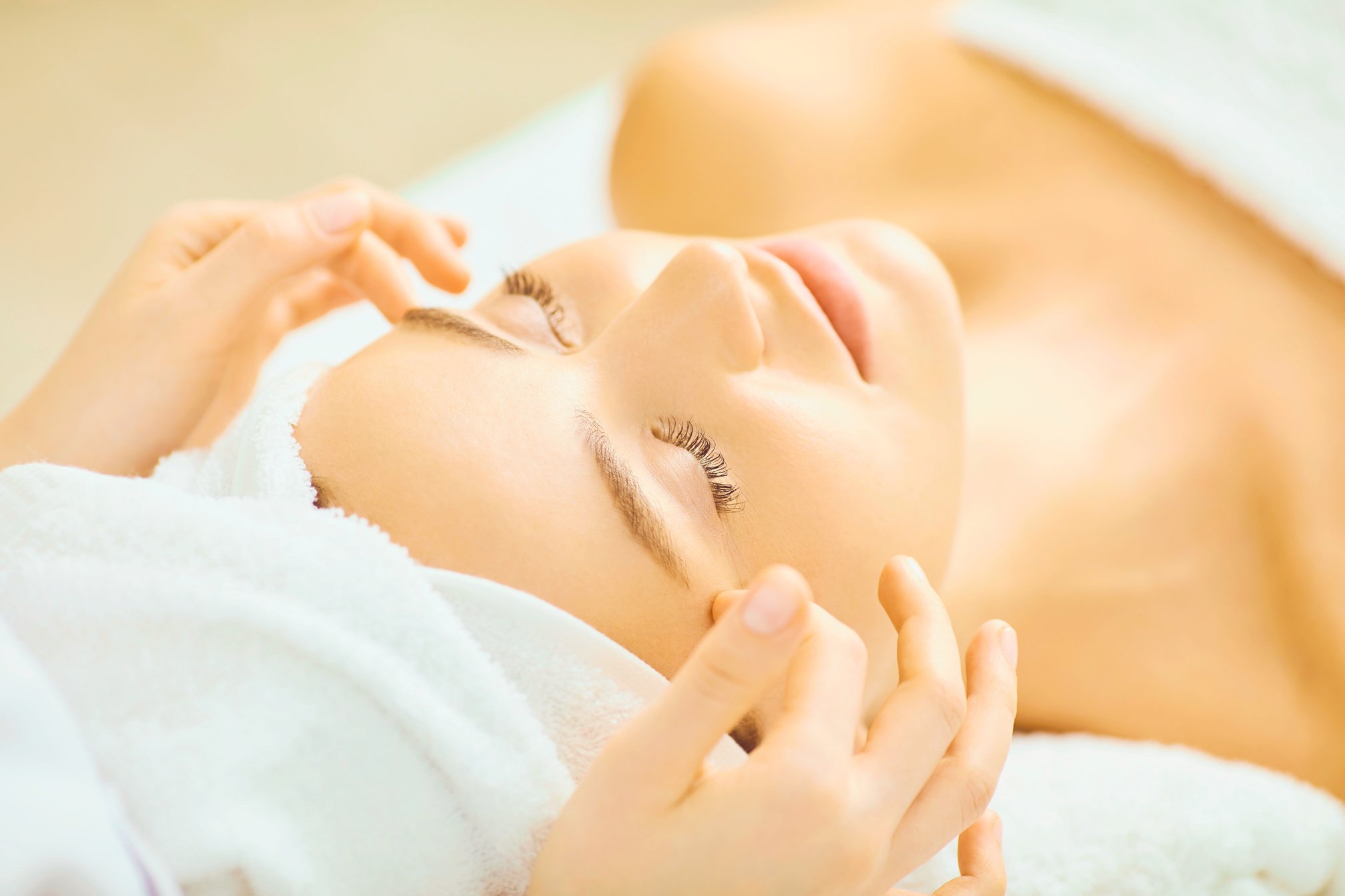 Facial Massage to a Beautiful Girl in a Beauty Clinic.